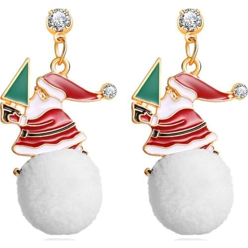 New fashion Christmas series ear ornaments creative snowball drop oil alloy Christmas Snowman Pendant Earrings