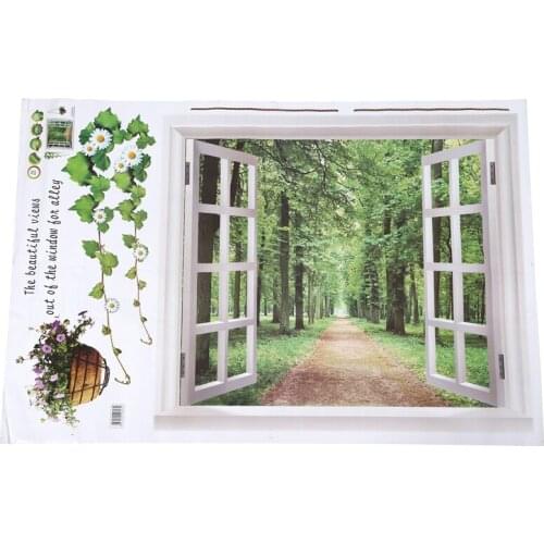Huge Window 3D Green View Flowers Plant Wall Stickers Art Mural Decal Wallpaper