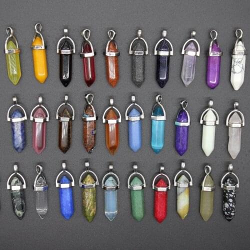 Wholesale 24pcs/lot Assorted Natural Stone Mixed Pillar Charms Chakra Pendants & Necklaces for Making Free shipping