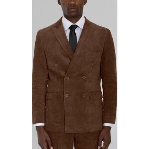 Autumn Brown Men Blazer 2 Piece Groom Tuxedos For Wedding Formal Prom Suit (Jacket+Pants) Chic Streetwear Double Breasted