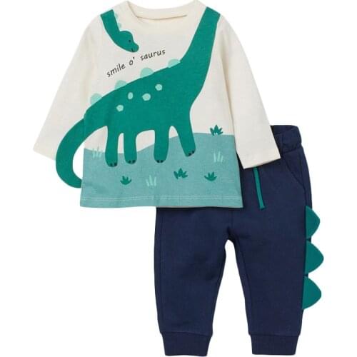 Baby Girls Fall Clothes Autumn Children Set Cotton Two Pieces Animal Suit Toddler boy long sleeve Shirt + dinosaur design Pants