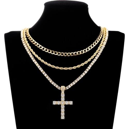 NEW Men Women Hip Hop Cross Pendant Necklace with 4mm Zircon Tennis Chain Iced out Bling Necklaces HipHop Jewelry Fashion Gift