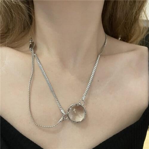 Origin Summer Trendy Transparent Beads Pendant Necklace for Women Chunky Cuban Chain Asymmetric Tassel Chokers Necklaces Gift