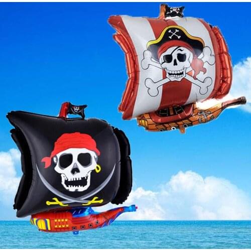 Pirate Ship shaped Foil Balloon Pirate Skull Crossbones Foil Balloons Halloween Party decorations children gifts toy black