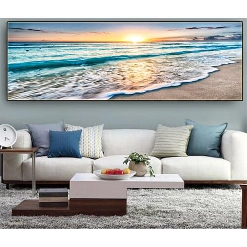 Natural Gold Beach Sunset Landscape Poster Seascape Canvas Painting Prints Cuadros Scandinavian Wall Art Picture Room Hoom Decor