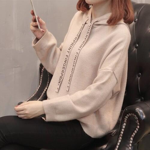 Casual Hooded Sweater Women 2021 Autumn Winter Loose Sweater Female Jumper Harajuku Red Long Sleeve Basic Knitted Pullover Top