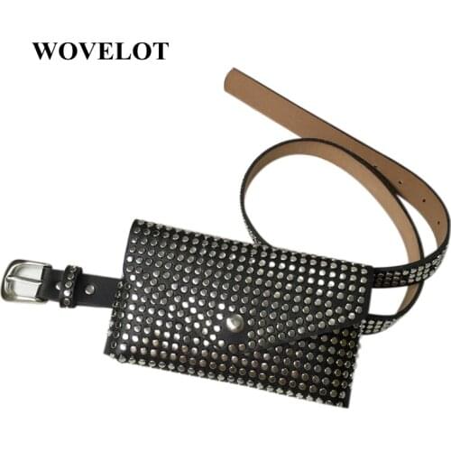FGGS Fashion Rivets Waist Pack Luxury Designer Fanny Pack Small Women Waist Bag Phone Pouch Punk Belt Bag Purse(Black)