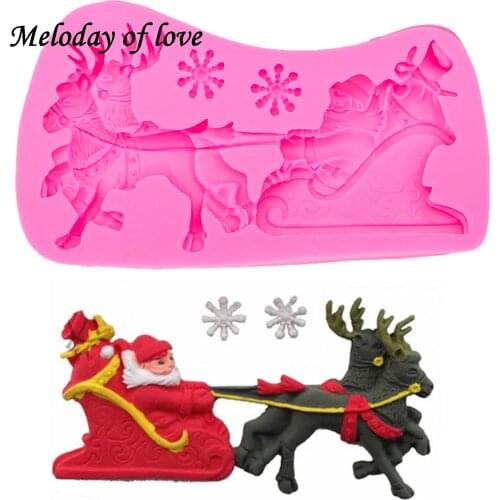 Christmas santa claus deer snowflakes fondant cake decorating tools kitchen chocolate silicone mould Flexible Baking Mold T0035
