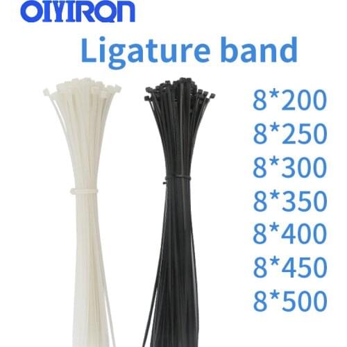 Self-Locking Nylon Cable Ties Set Width 8 x200/250/300/350/400mm AssortedBlack Plastic Zip Loop Wire Wrap