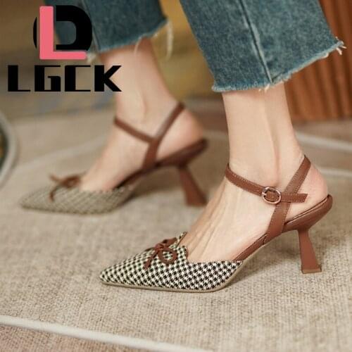 High Heels Genuine Leather Sandals Womens Summer New Pointy Chunky Sandals Large Size Womens Fashion Woman Shoes Banquet Shoes