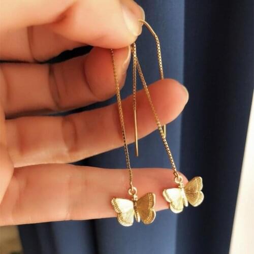 Gold Butterfly Theader Drop Earrings for Women Wedding Engagement Earrings Cute Insect Earring Girls Fashion Jewelry Accessories