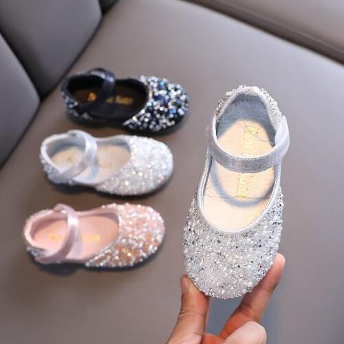 3 Colors Children Shoe Korean Rhinestone Dance Performance Dress Shoes For Kids Little Girls Wedding Party Princess Single Shoes