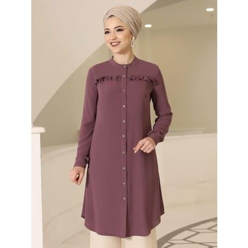 Womens Tunic New Season Islamic Muslim Hijab Clothing Buttoned Long Model High Quality Frilly Made in Turkey