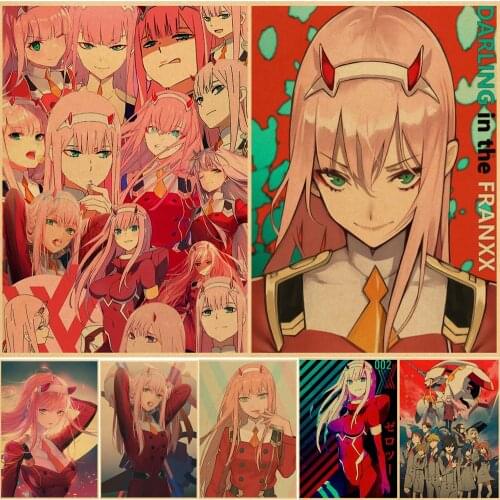Vintage Anime Darling In The Franxx Poster Japanese Cartoon Kraft Paper Zero Two Bar Cafe Wall Stickers Home Room Decor Painting