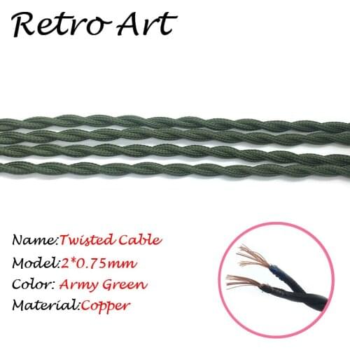 2*0.75mm Antique Twisted Braided Fabric Electrical wire Vintage textile twisted Flex Cable