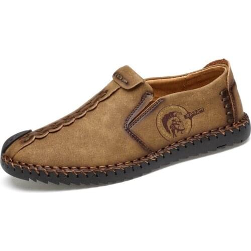 Explosive Style Mens Ultralight Hand-sewn Pump Flat Shoes Soft Leather Mens Fashion Running Shoes Large Size47 Casual Shoes