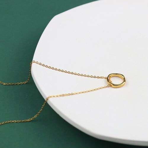XIYANIKE 925 Sterling Silver Simple French ins Design Creative Geometric Circle Golden Necklace Fashion Clavicle Chain Female