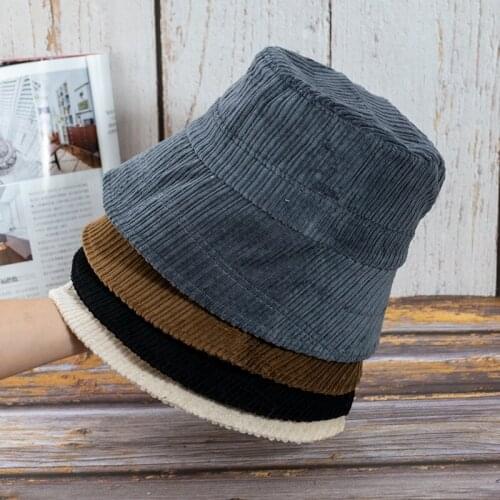 Women Winter Warm Corduroy Bucket Hat Ribbed Solid Color Hat Ladies Fisherman Cap