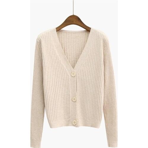 Lady Solid Color Casual Harajuku Sweater Cardigan The Female Tops Women Autumn Style Outer Wear Loose V-neck Sweater Ladies Coat