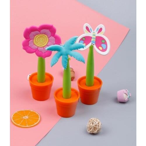 1/2/3/ 4/6 Pcs Cartoon Plant Sun Flower Pot Ballpoint Pen , Student Writing Office Stationery , Wedding Office Gift