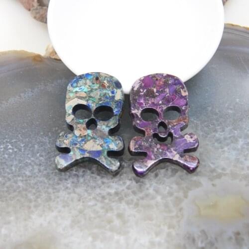 1pcs Emperor Stone Carved Skull Pendant,Sea Sediment Natural Imperial Jasper Slice Slab Necklace DIY Jewelry Accessories