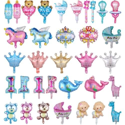 10Pcs/lot Gender Reveal Mini size Baby Birthday Party Balloons Decoration Boy Girl Baby Shower Balloons Stroller Balls kid Favor