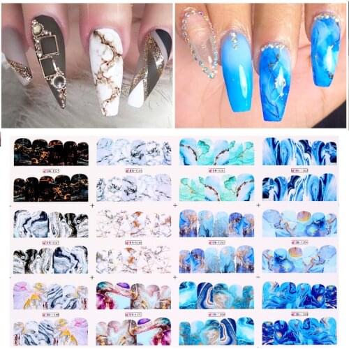 12 Styles Gradient Marble Nail Water Decals Flower Leaves Leopard Nail Art Transfer Sliders DIY Nail Art Watermark Decorations