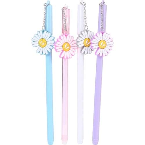 4pc Cute White Daisies Pendant Gel Pens Creative Student Pen Stationery Office School Supplies Black Water-based Signature Pen