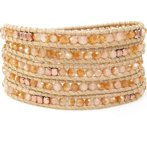 5 Strands Faceted Crystal Wrap Bracelets for Women Half Champagne Crystal Match Copper Beads Bracelet Gift Femme Fashion Jewelry