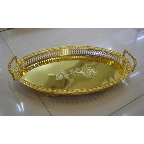 50*30cm oval gold/silver metal serving tray decorative fruit tray with handle metal serving tray for food tableware FT030