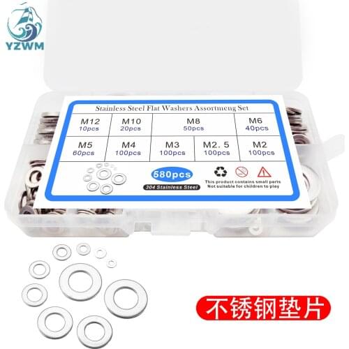 580pcs Stainless Steel 304 Screws, Nuts, Flat Washers, Gaskets, Boxed