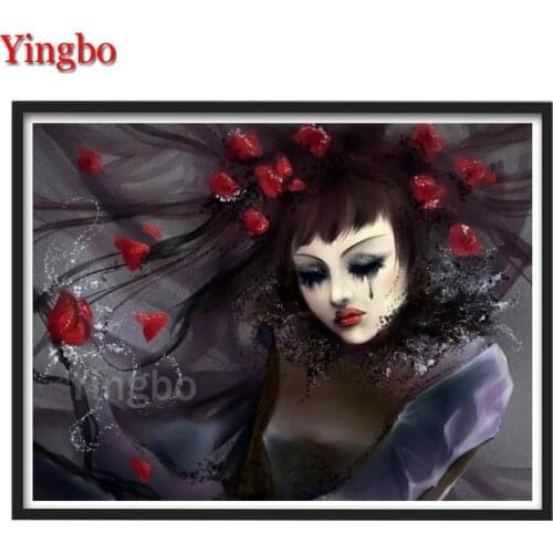 5d Diy Diamond Mosaic Embroidery Cartoon girl with red petals Diamond Painting Full Round Drill Rhinestones Home Decoration