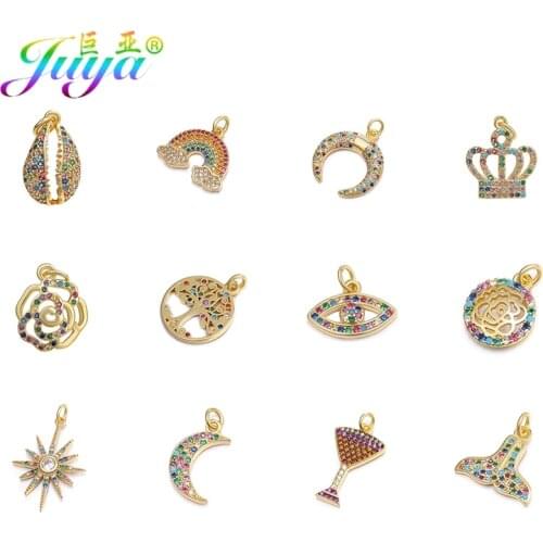 Juya DIY Accessories Supplies Multicolor Cubic Zirconia Shell Crown Star Moon Rainbow Evil Eye Rose Flower Charm Pendants