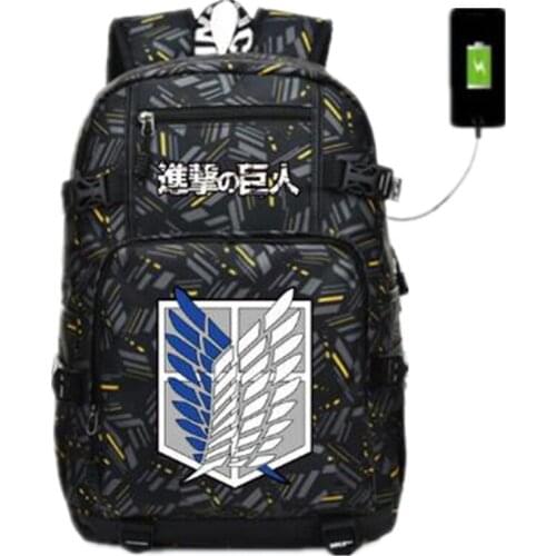 Anime Attack on Titan Wings of Freedom Backpack Bag Laptop Travel Backpack with USB port students Book School Bag Luminous