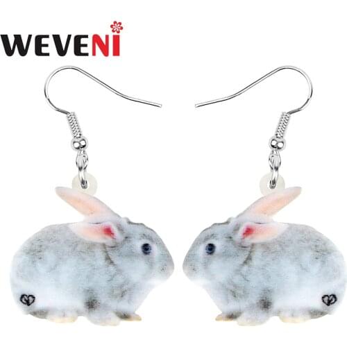 WEVENI Acrylic Easter Gray Smile Hare Rabbit Bunny Pet Earrings Print Animal Dangle Drop Jewelry Women Girl Trendy Festival Gift