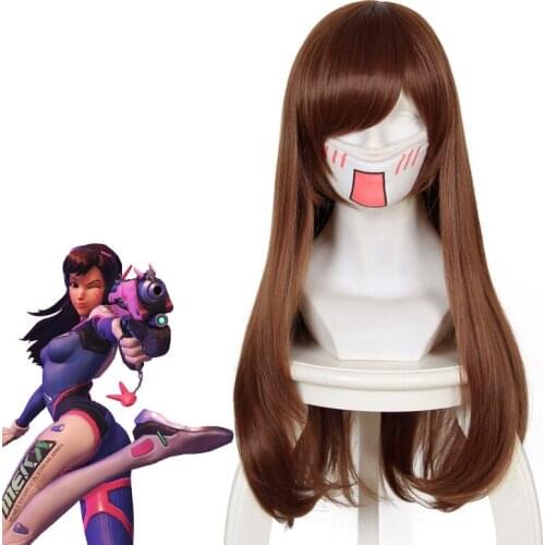 Blizzard Overwatch D.VA Song Hana Red Brown Face Cosplay Anime Wig