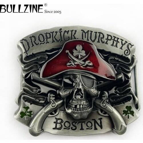 Bullzine Skull music cowboy jeans gift belt buckle with pewter finish FP-03183 with continous stock
