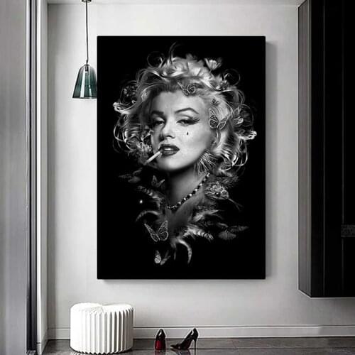 Black White Marilyn Monroe Smoking Poster Portrait Canvas Painting Prints Cool Girl Wall Art Picture for Room Home Cuadros Decor