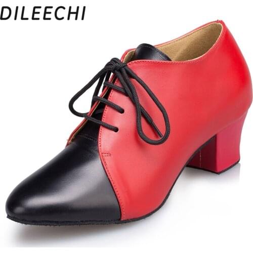 DILEECHI womens genuine leather teachers dance shoes ballroom dancing shoes square dance shoes Latin dance shoes