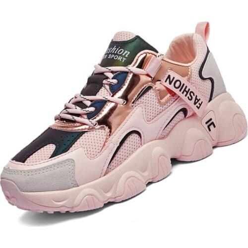 Fashion Platform Sneakers PU+Mesh Wedge Chunky Sneakers Casual Shoes Woman Sneakers 2021 Spring/Autumn Zapatillas Mujer FL7005