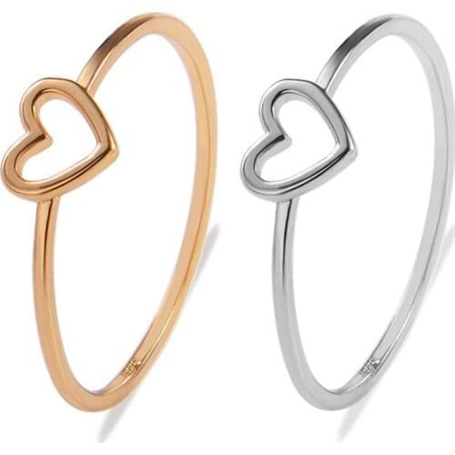 Minimalist Couple Ring Gold Thin Metal Hollow Heart Love Charm Size 6 7 8 9 10 Rings For Women Gift Stackable Finger Jewelry