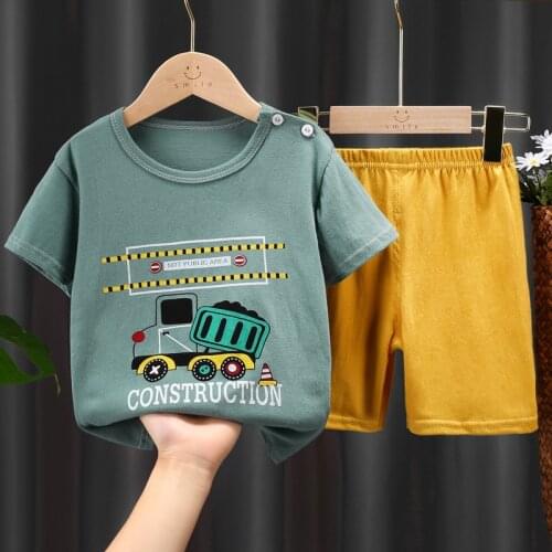 Fashion Boy Clothes Short Sleeve Baby Girl Summer Clothing Set Car Truck T Shirt Suit Casual Cotton Outfit Kid Clothes