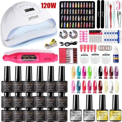 Nail Set 120/54W UV LED Lamp Dryer With 18/12/10 PCS Nail Gel Polish Kit Soak Off Manicure Set electric Nail drill For Nail Set