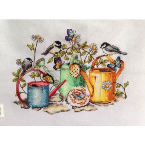 Garden kettle with birds patterns counted 11CT 14CT Cross Stitch Sets DIY Chinese Cross-stitch Kits Embroidery Needlework