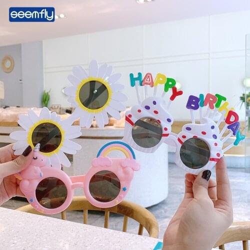 Seemfly Children Birthday Party Sunglasses Baby Fashion Cartoon Cute Jelly Color Sunshades Boys Girls UV-protection Sun Glasses