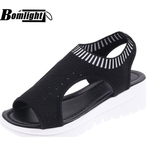 Fashion Women Sandals For 2019 Breathable Comfort Shopping Ladies Walking Shoes Summer Platform Black Sandal Shoes Beach Slip-on