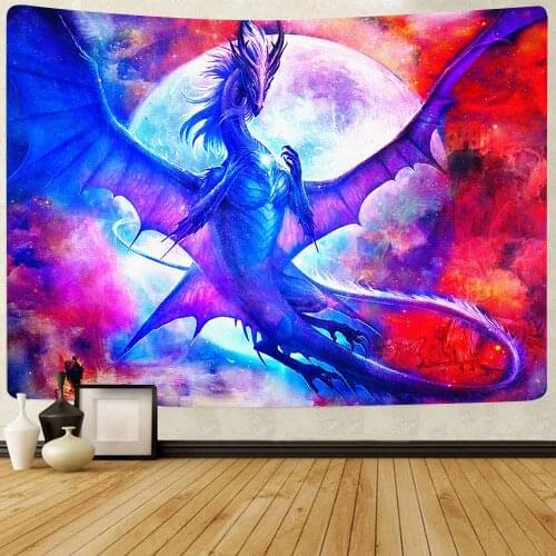 Simsant Trippy Tapestry Fire Dragon Fantasy World Art Wall Hanging Tapestries for Living Room Home Dorm Decor Banner