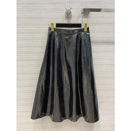 Vintage 2021AW Autumn High Quality Women Genuine Leather Sheepskin Casual Midi Skirt For Female 3 Color Gdnz 7.15