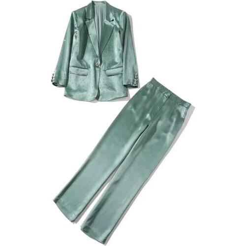 European and American womens clothing 2020 winter new style Long sleeve ironing drill jacket trousers fashion suit two-piece