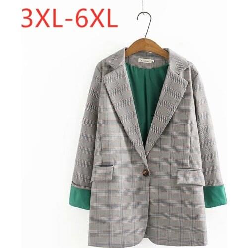 New 2021 Ladies Autumn Winter Plus Size Blazer For Women Large Long Sleeve Loose Casual Plaid Blazers Coat 3XL 4XL 5XL 6XL